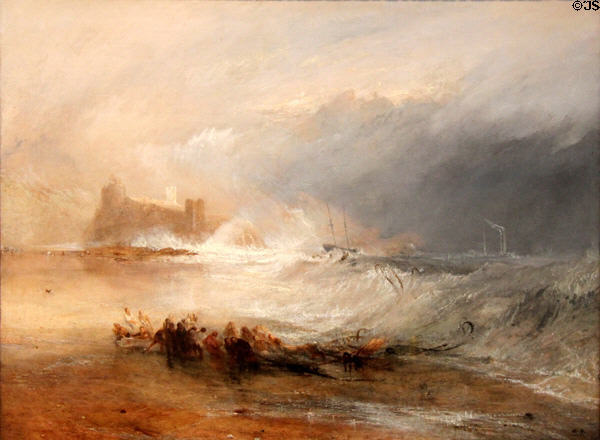 Wreckers - Coast of Northumberland, with a Steam-Boat Assisting a Ship off Shore painting (1833-4) by Joseph Mallord William Turner at Yale Center for British Art. New Haven, CT.