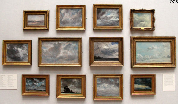 Array of cloud study paintings (1821-5) by John Constable at Yale Center for British Art. New Haven, CT.