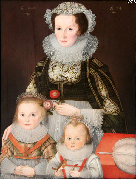 Lady & her two Children painting (1624) by unknown at Yale Center for British Art. New Haven, CT.