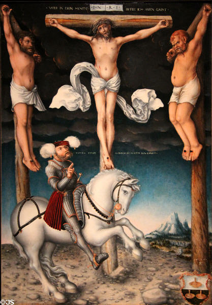 Crucifixion with Converted Centurion painting (1538) by Lucas Cranach the Elder of Germany at Yale University Art Gallery. New Haven, CT.