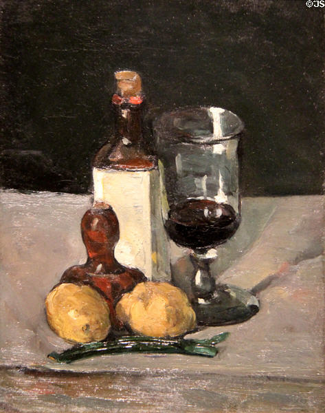 Still Life with Bottle, Glass & Lemons painting (c1867-9) by Paul Cézanne of France at Yale University Art Gallery. New Haven, CT.