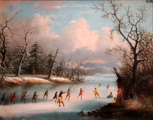 Indians Playing Lacrosse on Ice painting (1859) by Edmund C. Coates at Yale University Art Gallery. New Haven, CT.