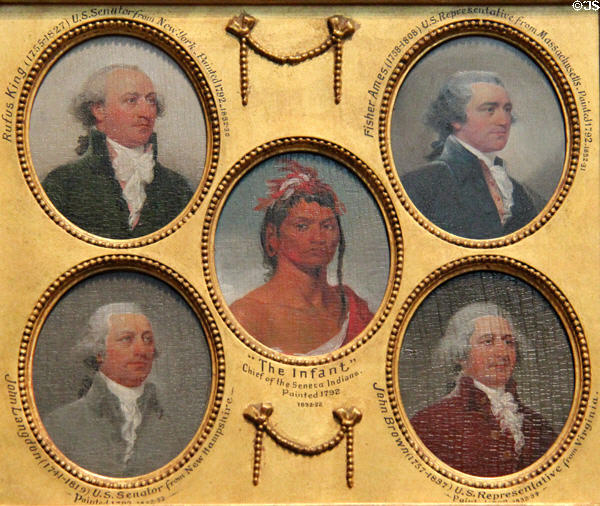 Miniature portraits (1790s) of Rufus King, Fisher Ames, Seneca Chief "The Infant", John Langdon, John Brown by John Trumbull at Yale University Art Gallery. New Haven, CT.