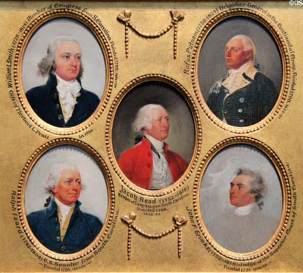 Miniature portraits (1790s) of William Loughton Smith, Rufus Putnam, Jacob Read, Ralph Izard, & John Faucheraud Grimké by John Trumbull at Yale University Art Gallery. New Haven, CT.