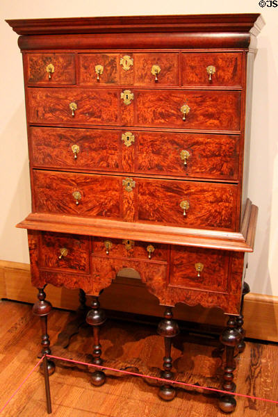High chest of drawers (1700-20) from Rhode Island at Yale University Art Gallery. New Haven, CT.