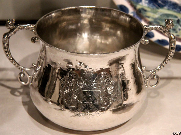 Silver caudle cup (c1690-1713) by Gerrit Onckelbag of New York at Yale University Art Gallery. New Haven, CT.