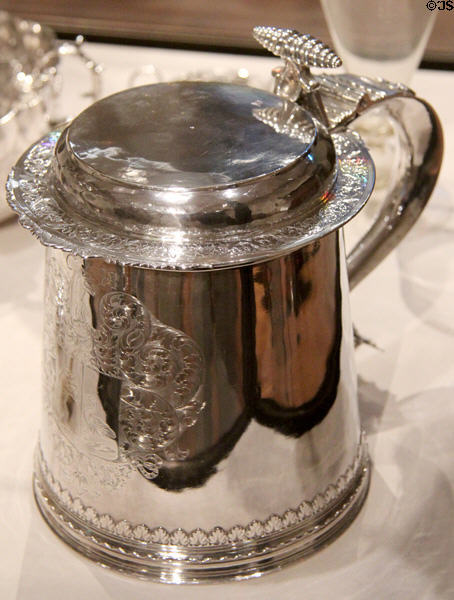 Silver tankard (c1695-1705) by Cornelius Kierstede of New York at Yale University Art Gallery. New Haven, CT.
