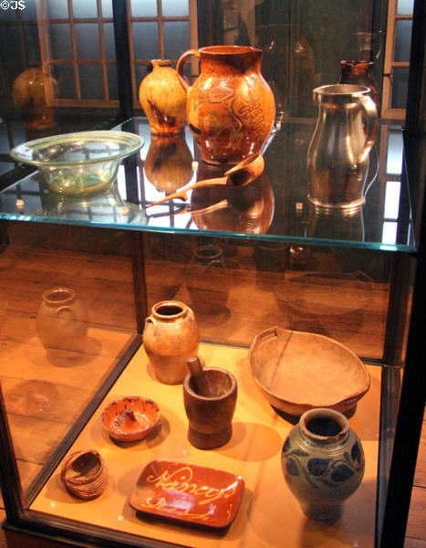 Collection of ceramic & other food preparation & storage vessels (17-18thC) at Yale University Art Gallery. New Haven, CT.