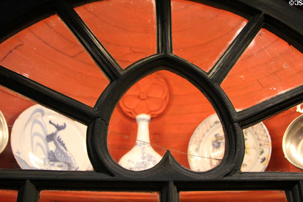 Inverted heart woodwork detail of corner cupboard (c1768) at Yale University Art Gallery. New Haven, CT.
