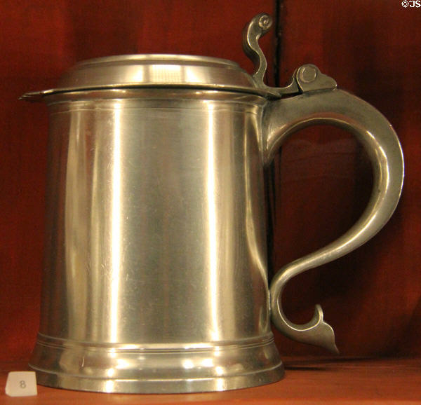 Pewter tankard (1761-1800) by Frederick Bassett of Hartford, CT at Yale University Art Gallery. New Haven, CT.