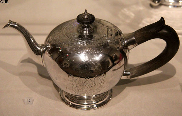 Silver teapot (1745) by Jacob Hurd of Boston, MA at Yale University Art Gallery. New Haven, CT.