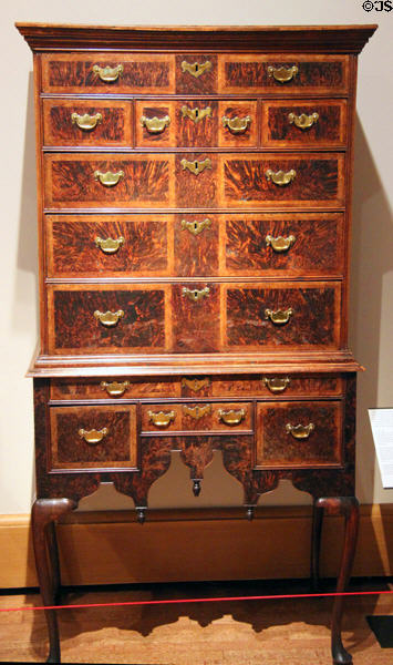 High chest of drawers (1730-70) from eastern CT or RI at Yale University Art Gallery. New Haven, CT.