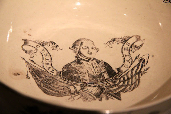 Interior print on creamware bowl depicting General Horatio Gates (c1785) by Josiah Wedgwood of Stoke-on-Trent, England at Yale University Art Gallery. New Haven, CT.