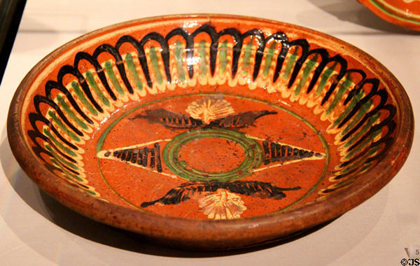 Redware deep dish (c1814-22) by Christian Adam of New Market, VA at Yale University Art Gallery. New Haven, CT.