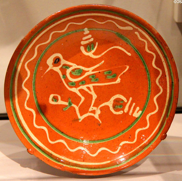Earthenware pie plate (1820-40) from PA at Yale University Art Gallery. New Haven, CT.