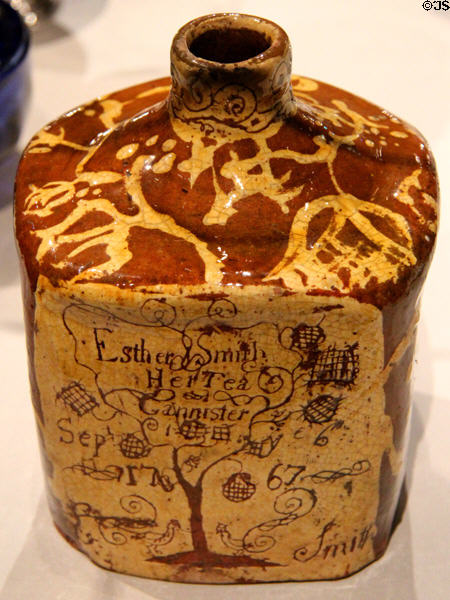 Earthenware tea caddy (1767) by Joseph Smith of Wrightstown, PA at Yale University Art Gallery. New Haven, CT.