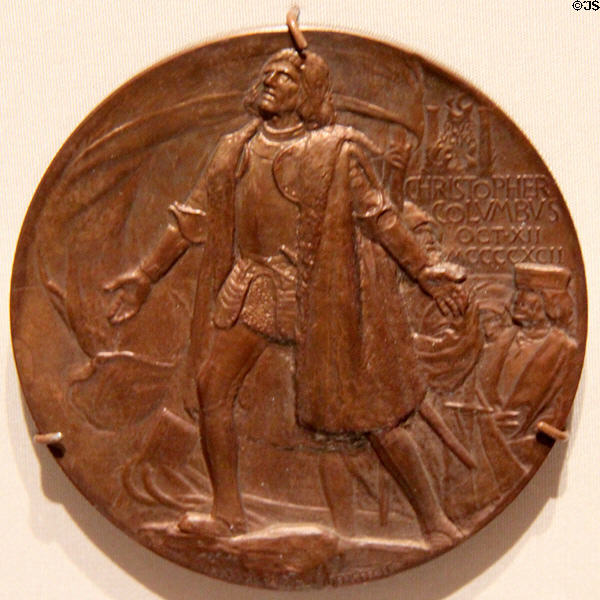 World Columbian Exposition, Christopher Columbus medal (1893) by Augustus Saint-Gaudens & Charles E Barber made by Scovill Manuf. Co. at Yale University Art Gallery. New Haven, CT.