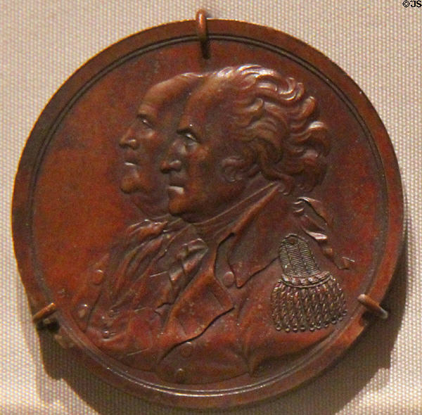 Washington & Franklin commemorating Peace of 1873 medal (1805) by Joseph Sansom of Philadelphia at Yale University Art Gallery. New Haven, CT.
