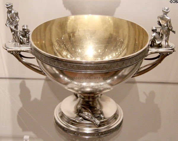 Great pigeon match silver punch bowl (1871) by Edward C. Moore of Tiffany & Co. of New York at Yale University Art Gallery. New Haven, CT.