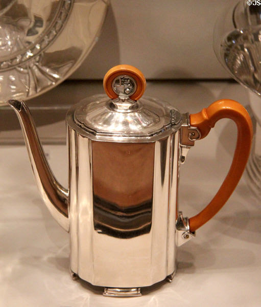 Silverplated & catalin coffeepot (1929-32) by Barbour Silver Co. of Meriden, CT at Yale University Art Gallery. New Haven, CT.