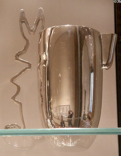 Silverplated pitcher with rabbit handle (1996) by Swid Powell of Argentina at Yale University Art Gallery. New Haven, CT.