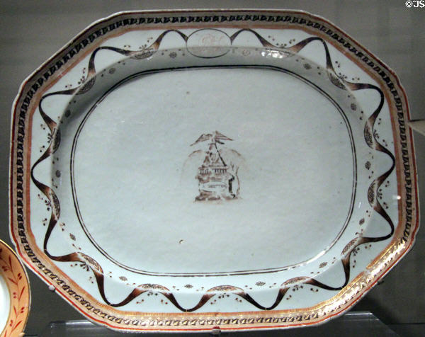 Porcelain platter with George Washington memorial (c1805) from Jingdezhen, China at Yale University Art Gallery. New Haven, CT.