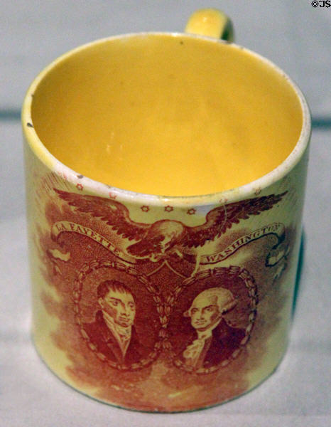 Earthenware mug with Washington & Lafayette (c1824) from England at Yale University Art Gallery. New Haven, CT.