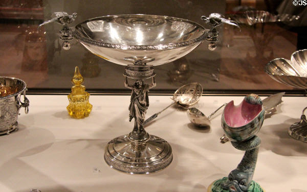 Silver compote (c1865) by Gorham & Co. of Providence, RI with other table items at Yale University Art Gallery. New Haven, CT.