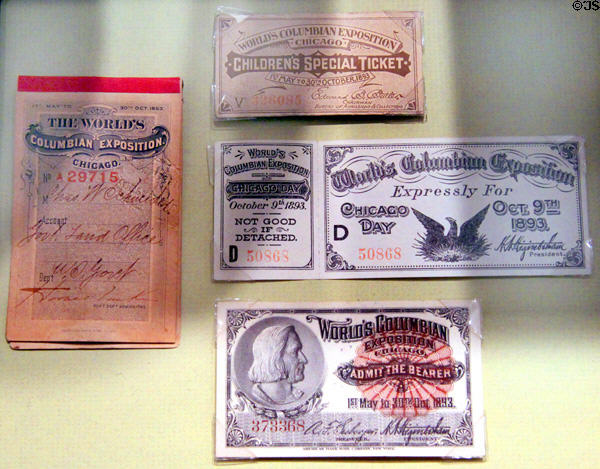 Admission tickets to Chicago World Columbian Exposition (1893) at Knights of Columbus Museum. New Haven, CT.