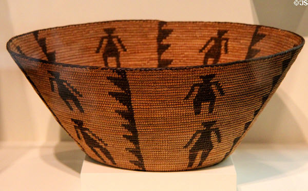 Pima coiled basket with human figure design at Yale Peabody Museum. New Haven, CT.