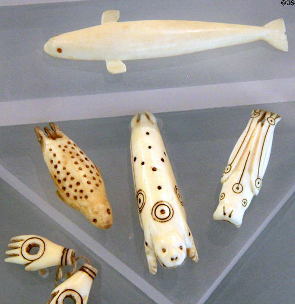 Inuit walrus-ivory carvings at Yale Peabody Museum. New Haven, CT.