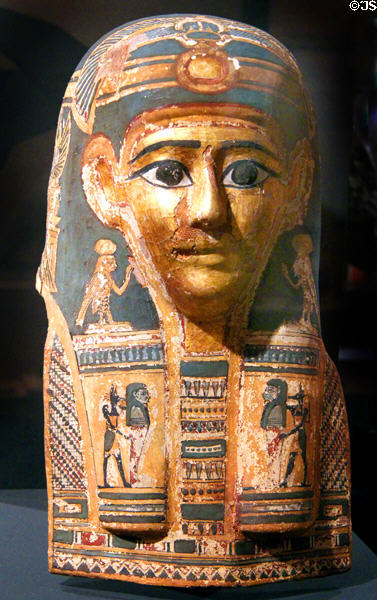 Egyptian cartonnage mummy mask (304-30 BCE) from Abydos at Yale Peabody Museum. New Haven, CT.