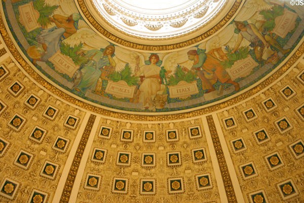 Ceiling detail of dome in great hall of Library of Congress. Washington, DC.