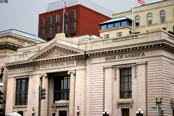 Riggs National Bank (1924) (1503--1505 Pennsylvania Ave. NW). Washington, DC. Style: Classical revival. Architect: Appleton P. Clark, Jr.. On National Register.