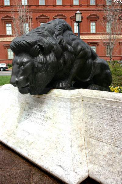 National Law Enforcement Memorial on Judiciary Square is guarded by vigilant lions. Washington, DC.