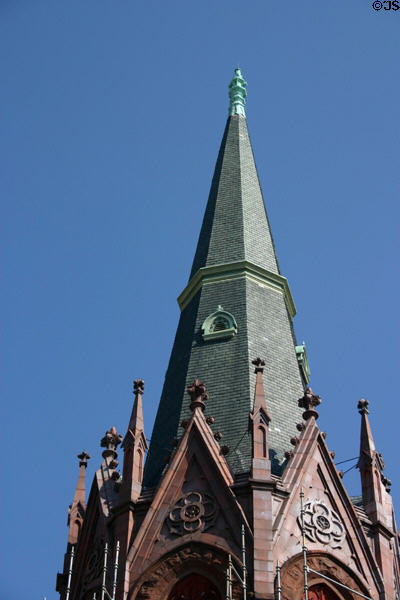 Octagonal steeple of Luther Place Memorial Church (1870) (Thomas Circle). Washington, DC. Style: Gothic. Architect: Judson York.