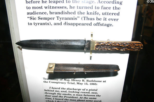 Knife used by John Wilkes Booth in the assassination of Abraham Lincoln, now in Ford's Theatre museum. Washington, DC.