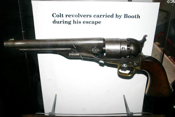 Colt revolver used by John Wilkes Booth in his escape after the assassination of Abraham Lincoln, displayed in Ford's Theatre museum. Washington, DC.