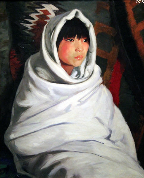 Indian Girl in White Blanket painting (1917) by Robert Henri at Corcoran Gallery of Art. Washington, DC.