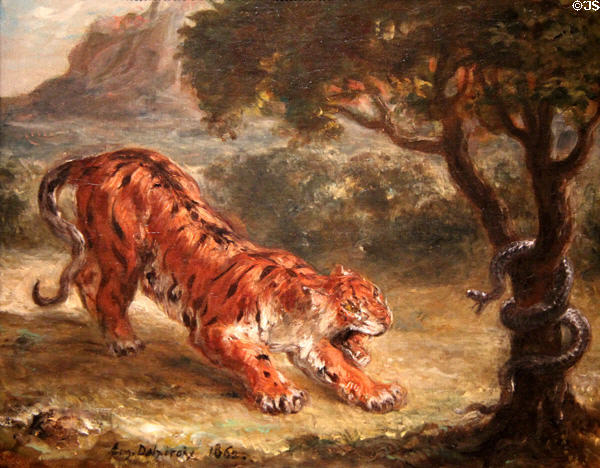 Tiger & Snake painting (1862) by Eugène Delacroix at Corcoran Gallery of Art. Washington, DC.