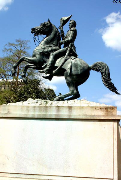Andrew Jackson equestrian statue marks War of 1812 General (1853) by Clark Mills in Lafayette Square. Washington, DC.