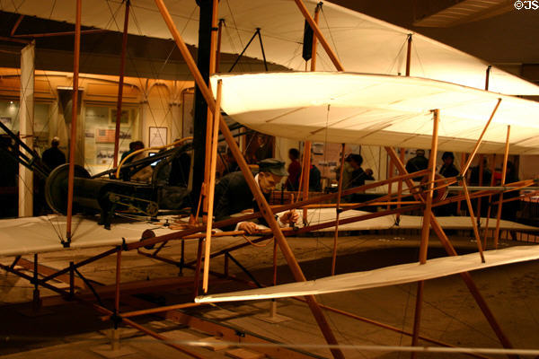 Wright Brothers' plane showing pilot's position in Air & Space Museum. Washington, DC.