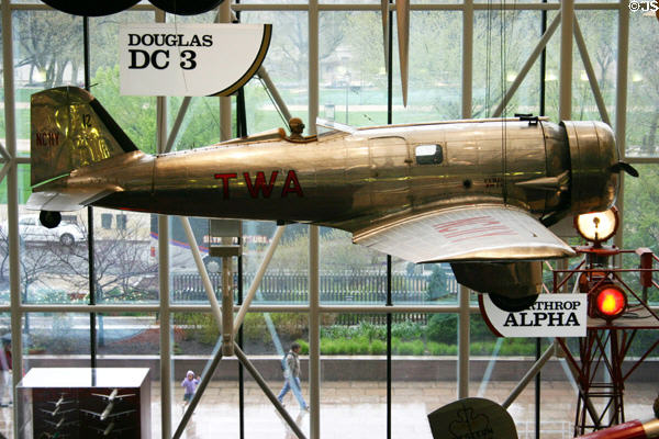 Northrop Alpha (1930) where six passengers inside, but the pilot was outside in Air & Space Museum. Washington, DC.