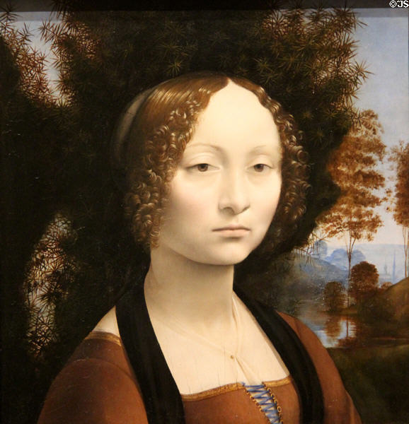 Ginevra de' Benci painting (c1474-8) by Leonardo da Vinci of Florence at National Gallery of Art. Washington, DC.