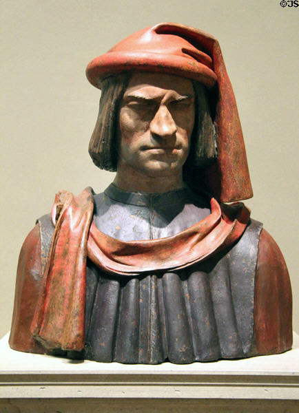 Terracotta bust of Lorenzo de' Medici (1478-1521) by Florentine artist probably after Andrea del Verrocchio at National Gallery of Art. Washington, DC.