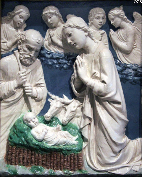 Glazed terracotta Nativity (c1460) by Luca della Robbia of Florence at National Gallery of Art. Washington, DC.
