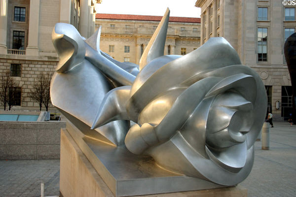 Sculpted metal rose in circular courtyard of former Post Office Department building. Washington, DC.