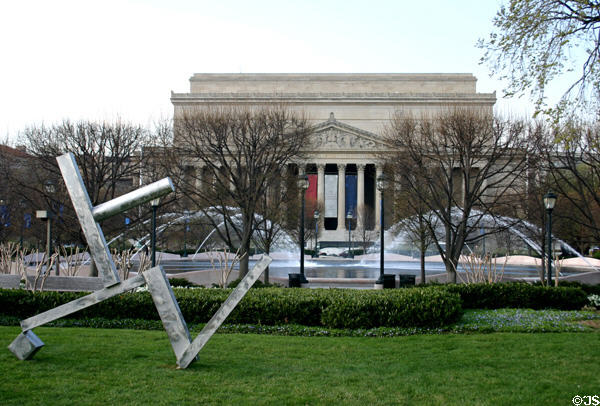 National Archives seen across national sculpture garden fountain. Washington, DC.
