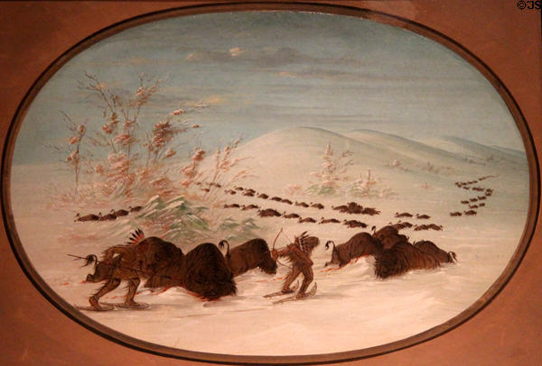 Buffalo Chase in the Snow Drifts - Ojibwa painting (1861-9) by George Catlin at National Gallery of Art. Washington, DC.