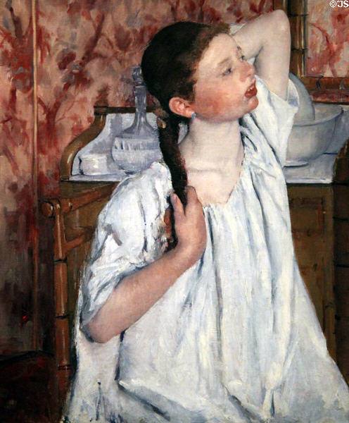 Girl Arranging Her Hair painting (1886) by Mary Cassatt at National Gallery of Art. Washington, DC.